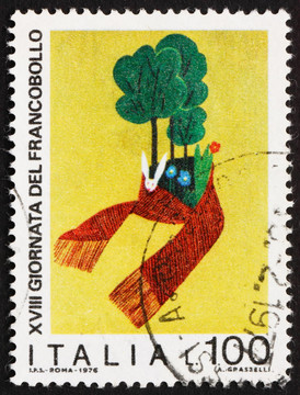 邮票意大利1976棵树；兔和花；子图