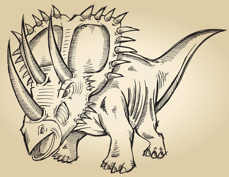 素描Doodle Triceratops Dinosaur