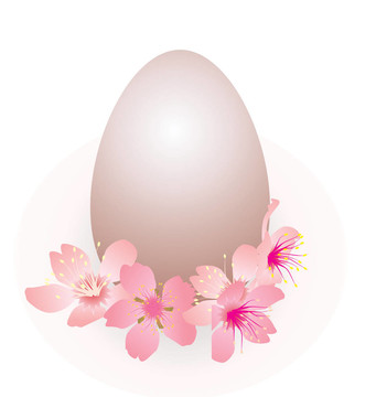 復(fù)活節(jié)彩蛋與粉色花朵春季隔離白色