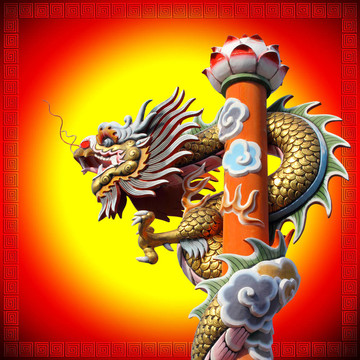 廟宇中的中國(guó)龍雕像