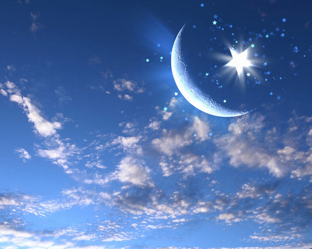 藍(lán)天上的星星和月亮