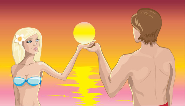 情侶在海灘上的太陽