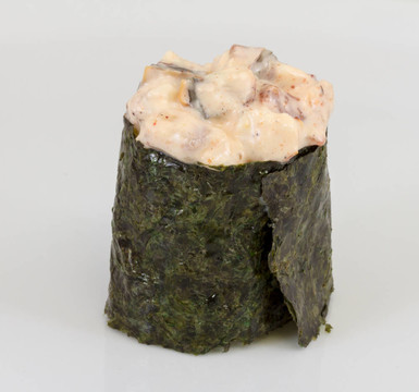 香料醬熏鰻魚壽司鰻魚與孤立在白色背景片