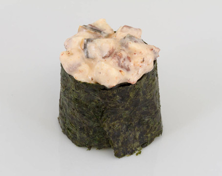 香料醬熏鰻魚壽司鰻魚與孤立在白色背景片