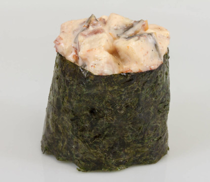 香料酱熏鳗鱼寿司鳗鱼与孤立在白色背景片
