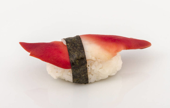 Hokkigai Mollusc sushi在白色背景