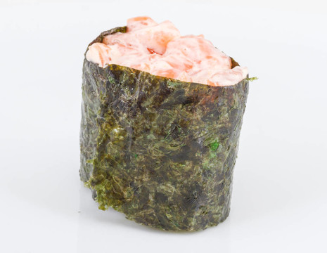 白色背景的鮭魚(yú)壽司