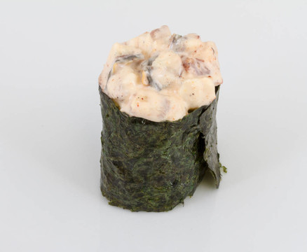 香料醬熏鰻魚壽司鰻魚與孤立在白色背景片