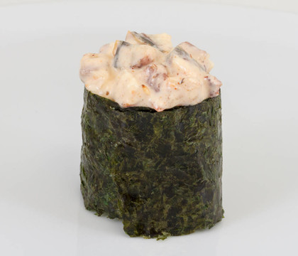 香料醬熏鰻魚壽司鰻魚與孤立在白色背景片