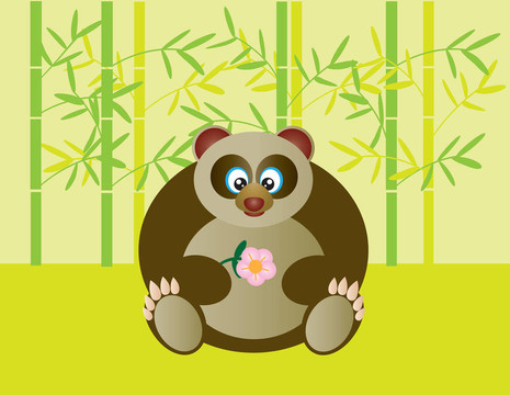 可愛熊貓手捧花卉插畫