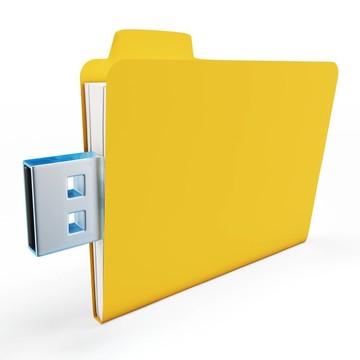 3d黄色USB文件夹的概念