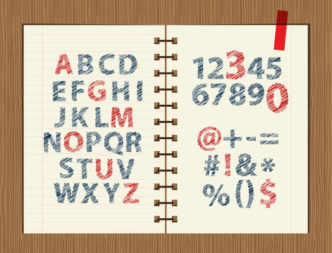 帶有設(shè)計圖的字母和符號的草圖