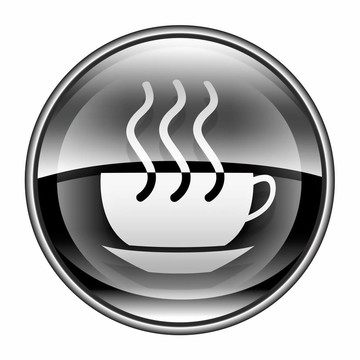 咖啡杯圖標(biāo)黑色；白色背景隔離。