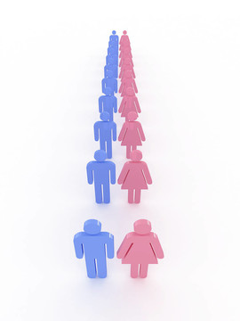 男女粉色和藍色的象征。3d
