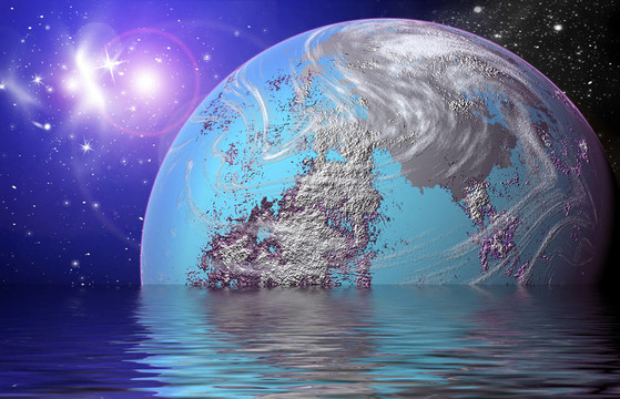 水中反射的行星