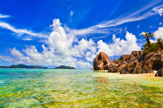 海灘來源D銀色在島拉迪格島；塞舌爾
