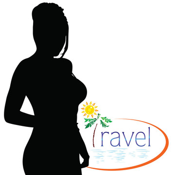 與女孩剪影旅行