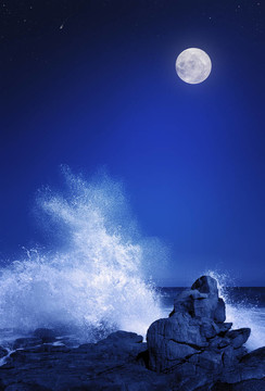 晚上，Moon和海景
