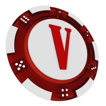 撲克芯片字體。3D渲染賭場風(fēng)格。字母V