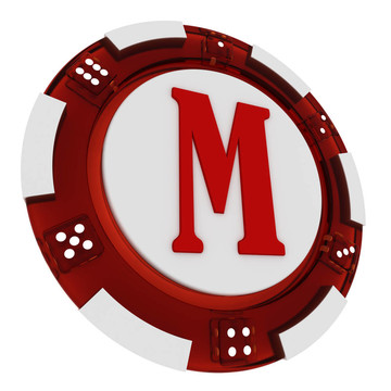 撲克芯片字體。3D渲染賭場風(fēng)格。字母M