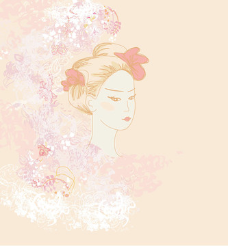摘要美麗的藝妓畫像
