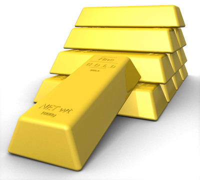 白色背景上的三維金條