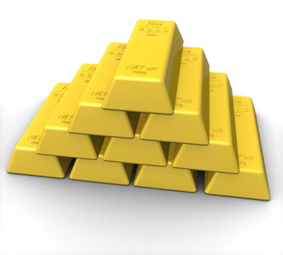 白色背景上的三維金條