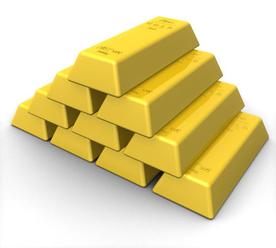 白色背景上的三維金條