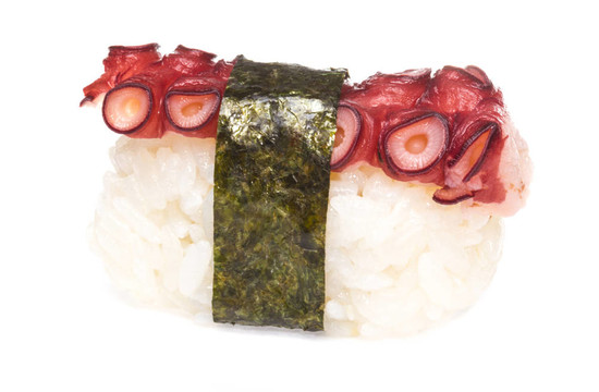 日本壽司與肉章魚(yú)在白色背景