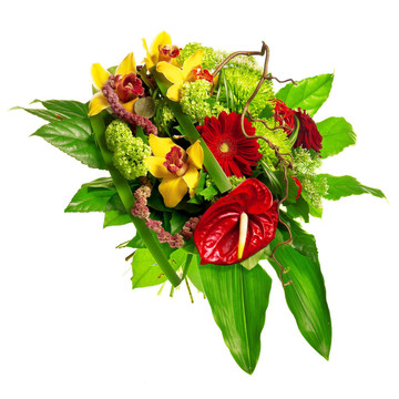 束非洲菊；百合、紅掌