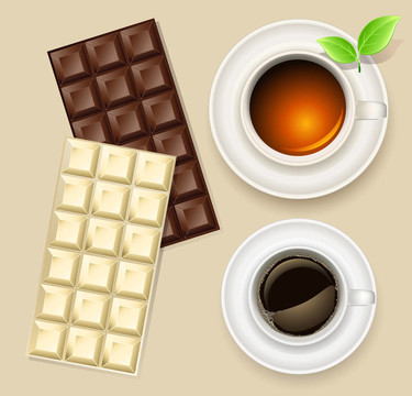 一杯茶和巧克力棒