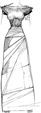 黑白長女裝素描