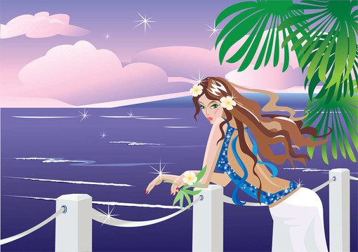 熱帶海邊的女孩