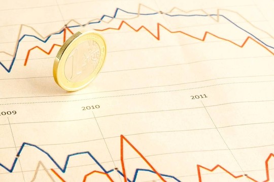 商業(yè)報紙財務(wù)圖表上的歐元硬幣