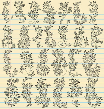 素描涂鴉花向量集
