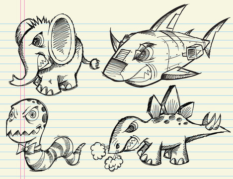 涂鴉素描動物向量集