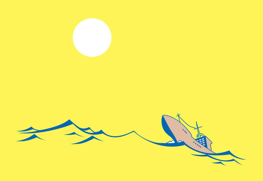 黃色背景剪影油輪