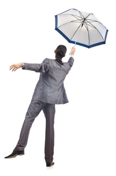 商人帶著白色的雨傘