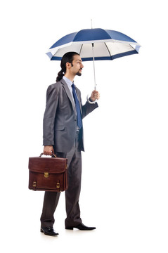 商人帶著白色的雨傘