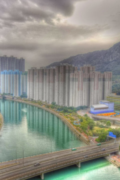 屯門市中心天香港；HDR圖像。