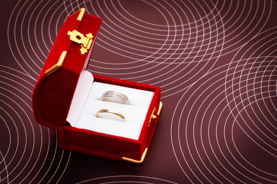 盒子里的兩枚結(jié)婚戒指