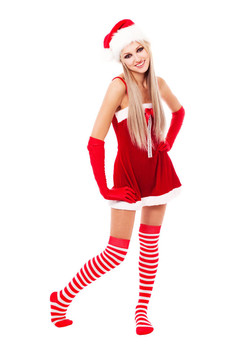 女人打扮成Santa
