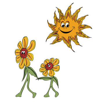 一對(duì)花在陽(yáng)光下行走