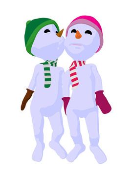 雪孩子和snowgirl對插畫藝術(shù)的剪影