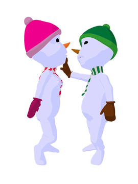 雪孩子和snowgirl對插畫藝術(shù)的剪影