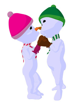 雪孩子和snowgirl對插畫藝術(shù)的剪影