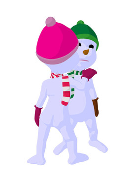 雪孩子和snowgirl對插畫藝術(shù)的剪影