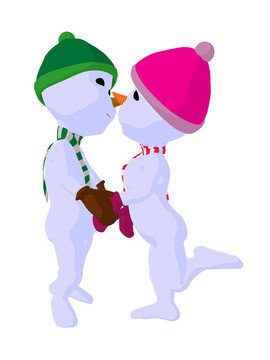 雪孩子和snowgirl對(duì)插畫藝術(shù)的剪影