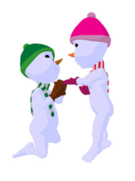 雪孩子和snowgirl對插畫藝術(shù)的剪影