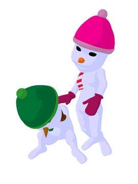 雪孩子和snowgirl對插畫藝術(shù)的剪影
